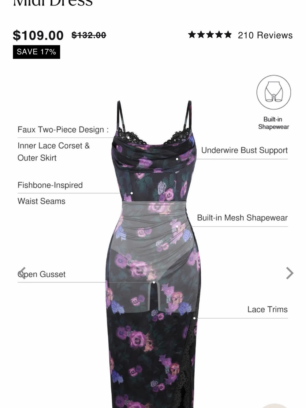 Popilush Satin Floral Slip Dress with Cowl Neck in Black & Purple. - Picture 5 of 5